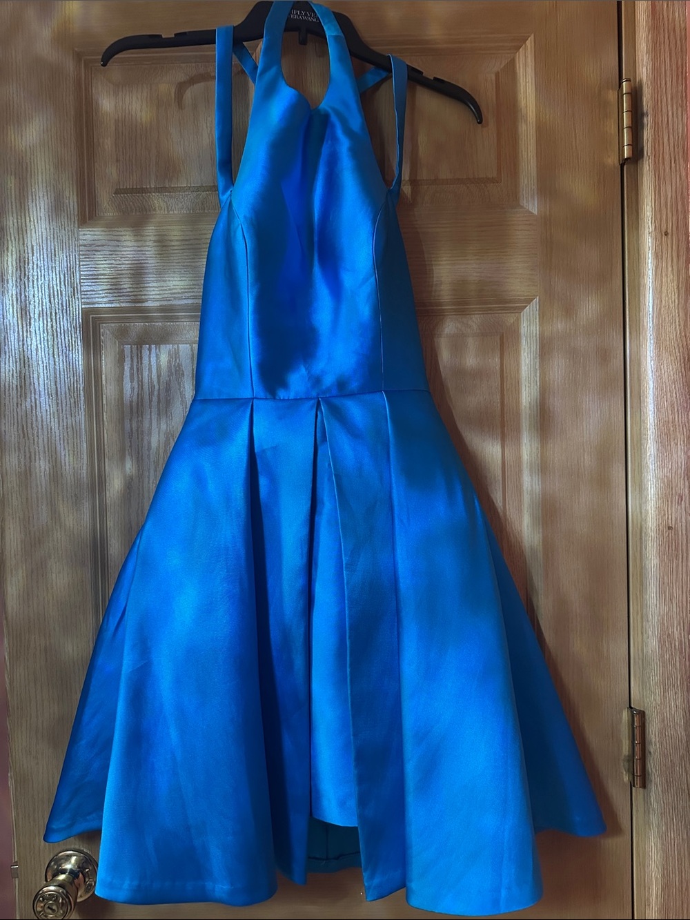 Faviana Blue Satin Halter Prom Dress